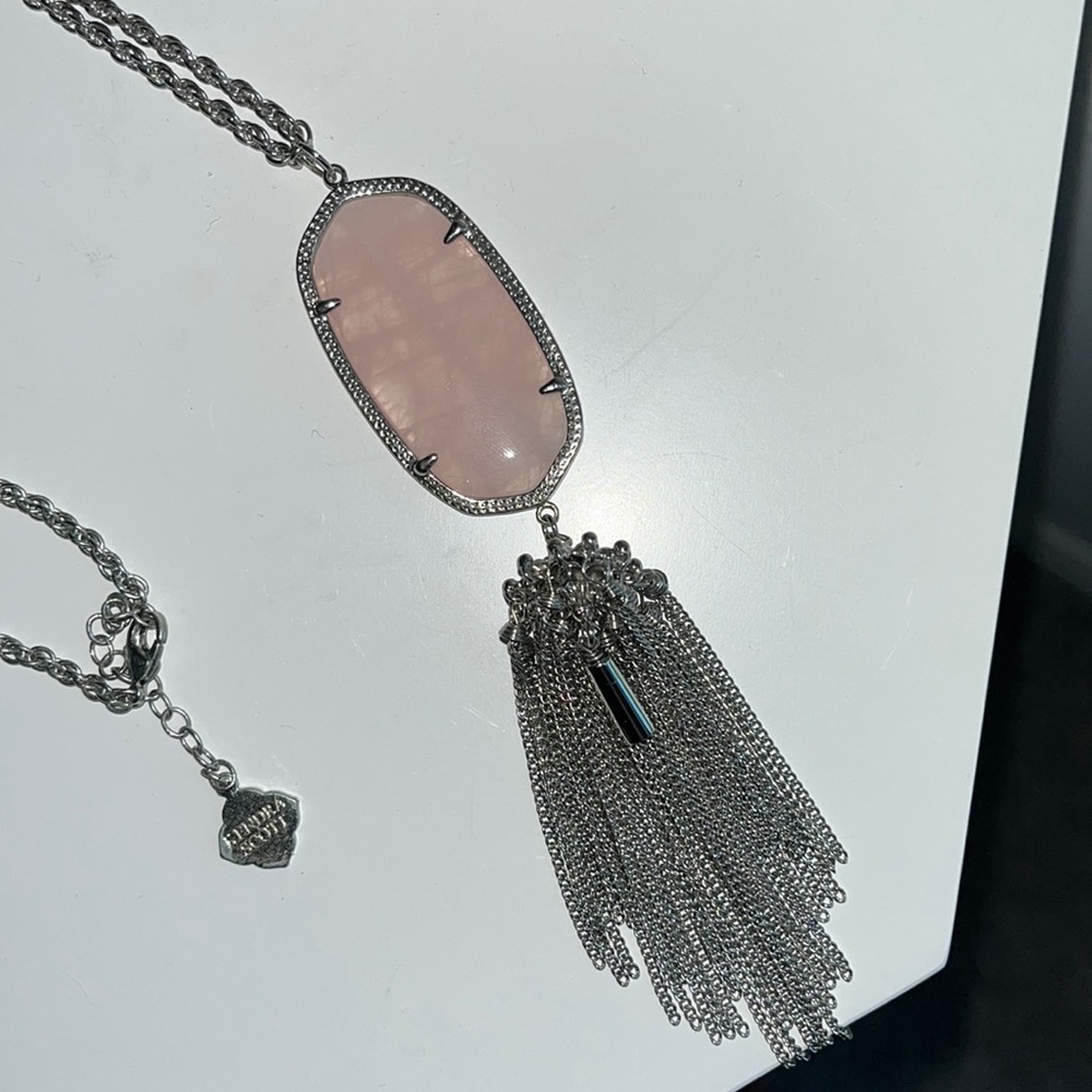 Kendra Scott Rose Quartz silver “Rayne” necklace